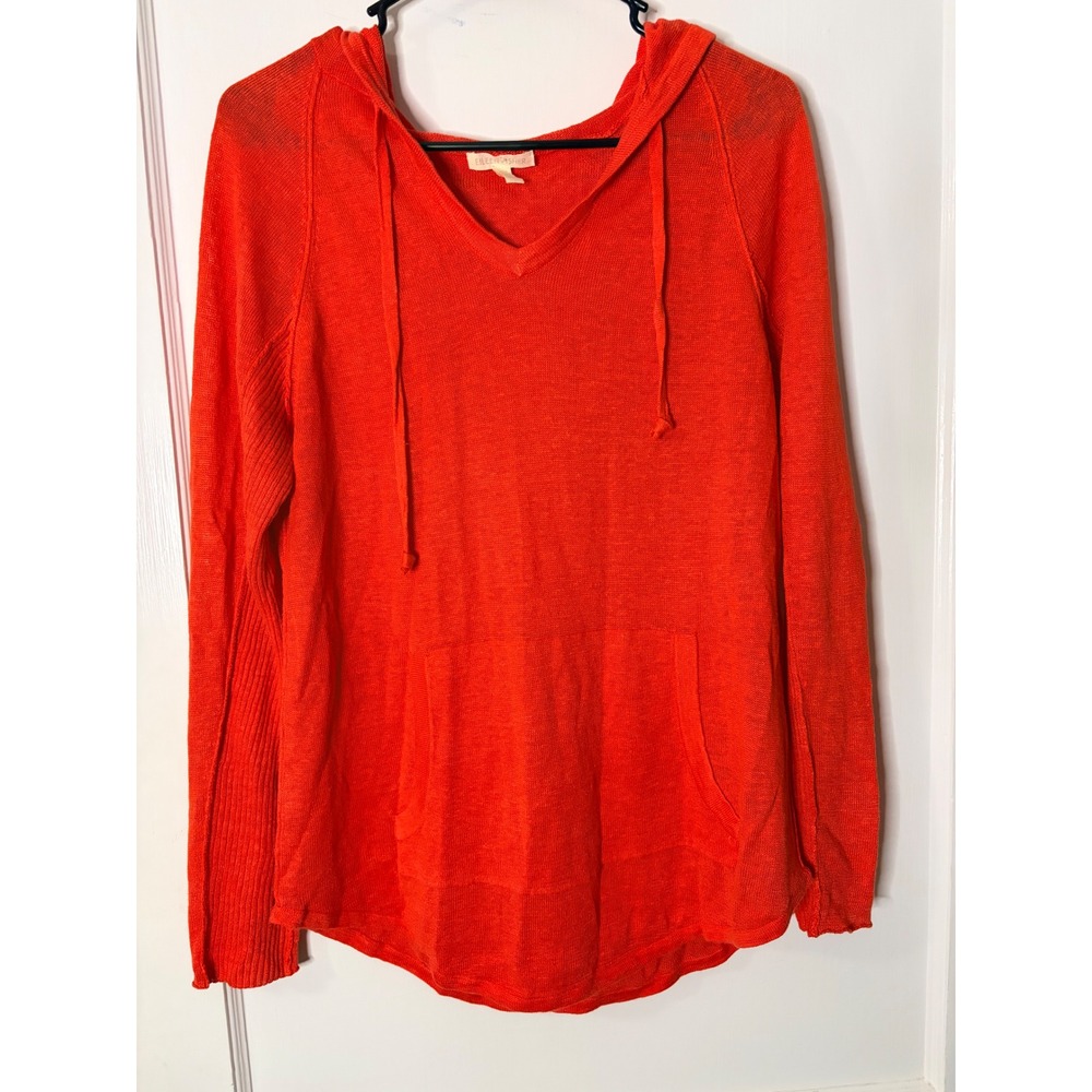 Eileen Fisher Women Orange 100% Organic Linen Hooded V-Neck Sweater Small S5LWO